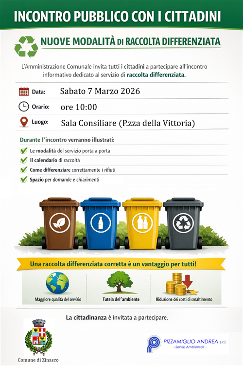 Incontro pubblico
Nuove modalità di raccolta differenziata
